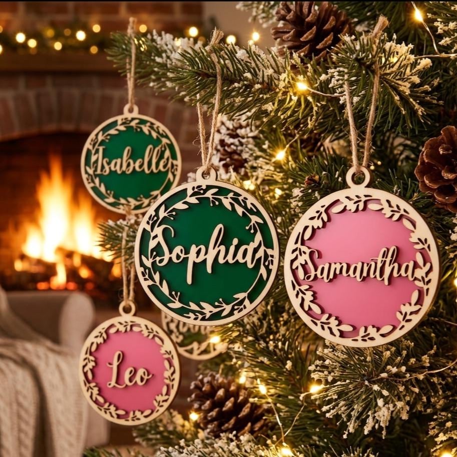 Hand-Painted Wooden Name Ornament | Custom Colors