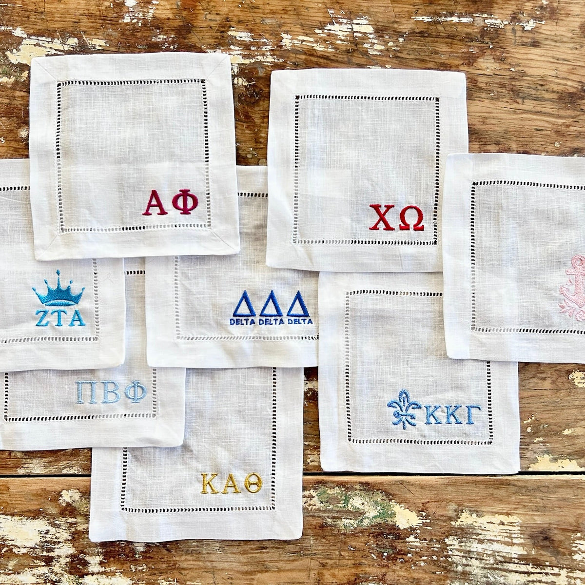 Sorority Embroidered Cocktail Napkins β Set of 4