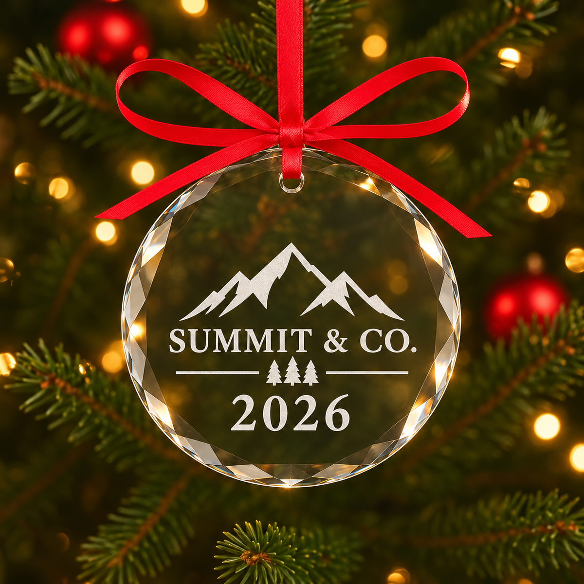 Company Logo Glass Ornament – Engraved Corporate Christmas Gift