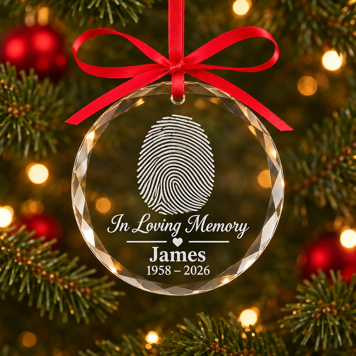 Fingerprint Memorial Glass Ornament – Engraved Thumbprint Keepsake