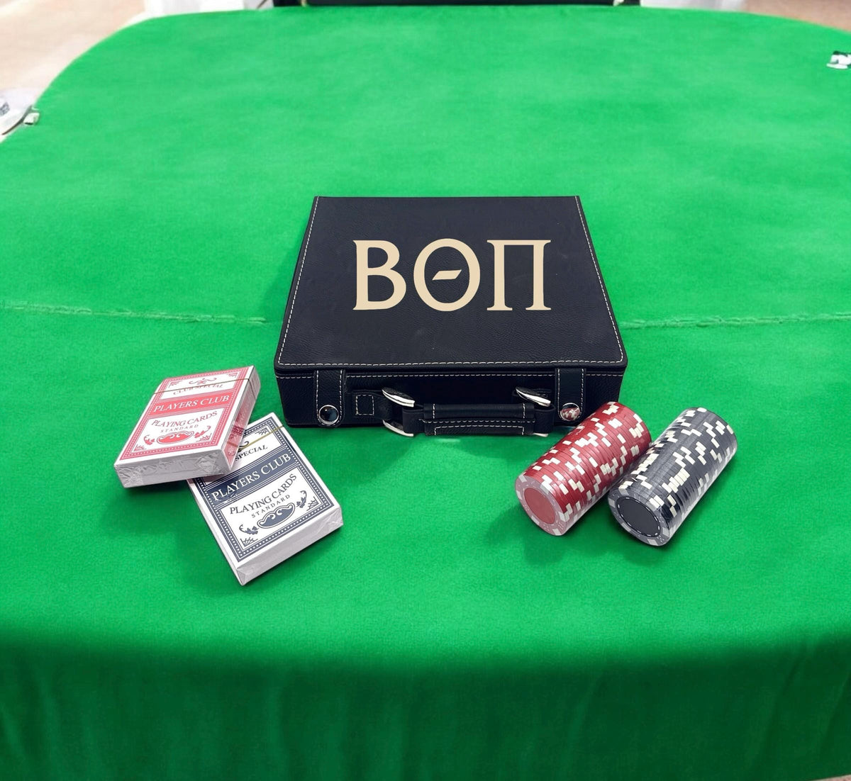 Beta Theta Pi (Beta) Fraternity Leather Poker Set