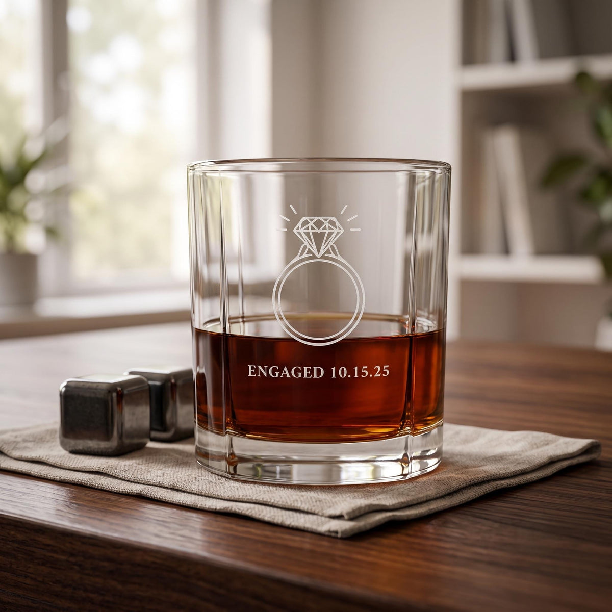 Personalized Engagement Glassware Set | Engraved Couple Gift, Beer, Wine, Whiskey, Mason Jar