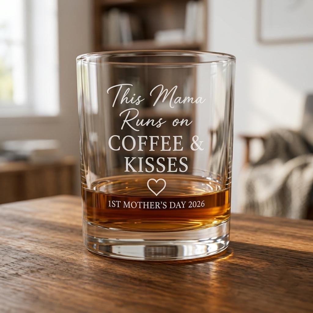Personalized First Mother's Day Glassware Set | Engraved New Mom Gift | Beer Wine Shot Whiskey Mason Jar | Custom 1st Mothers Day
