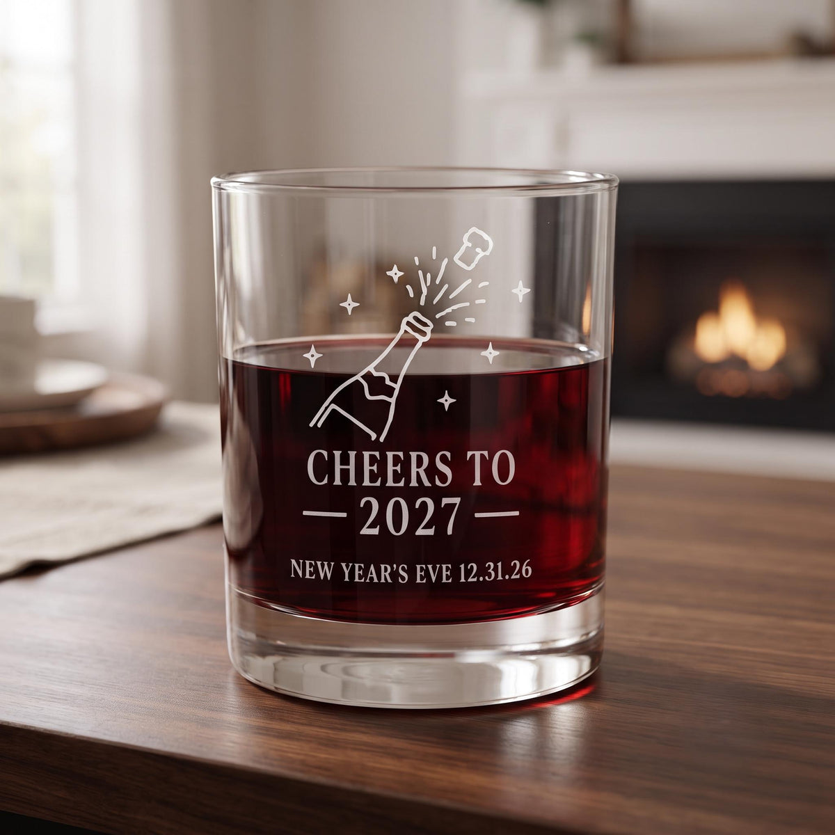 Personalized New Year's Eve Glassware Set | Custom Engraved NYE 2027 Gift | Beer Wine Shot Whiskey Mason Jar | Custom Midnight Kiss Favor