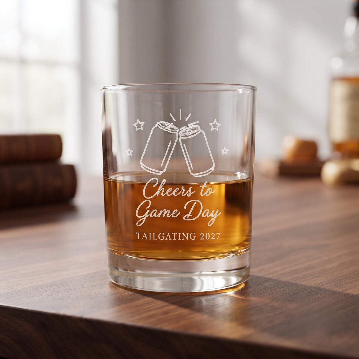 Personalized Tailgating Glassware Set | Engraved Game Day Football Gift | Beer Wine Shot Whiskey Mason Jar | Custom Grill Chill Fan