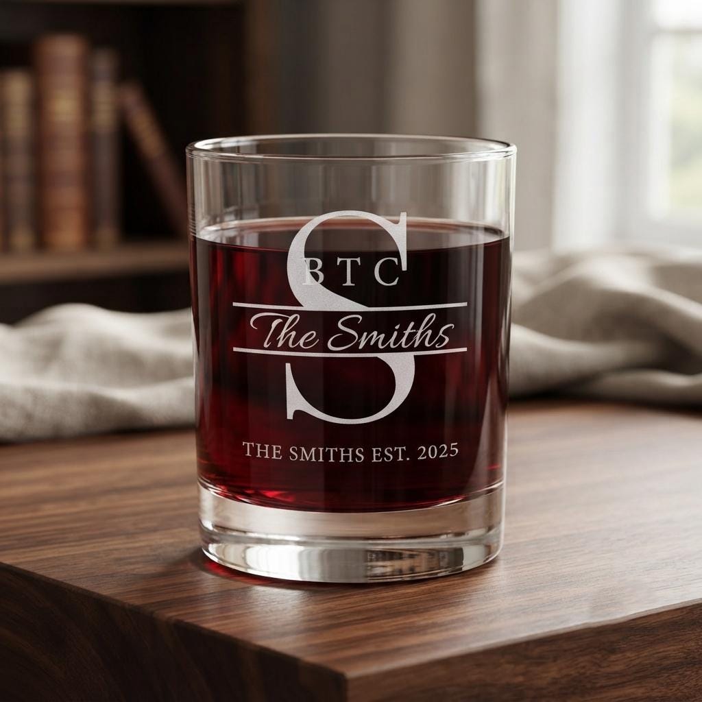 Personalized Family Name Glassware Bulk Set | Custom Engraved Last Name Gift | Beer Wine Shot Whiskey Mason Jar | Monogram Housewarming