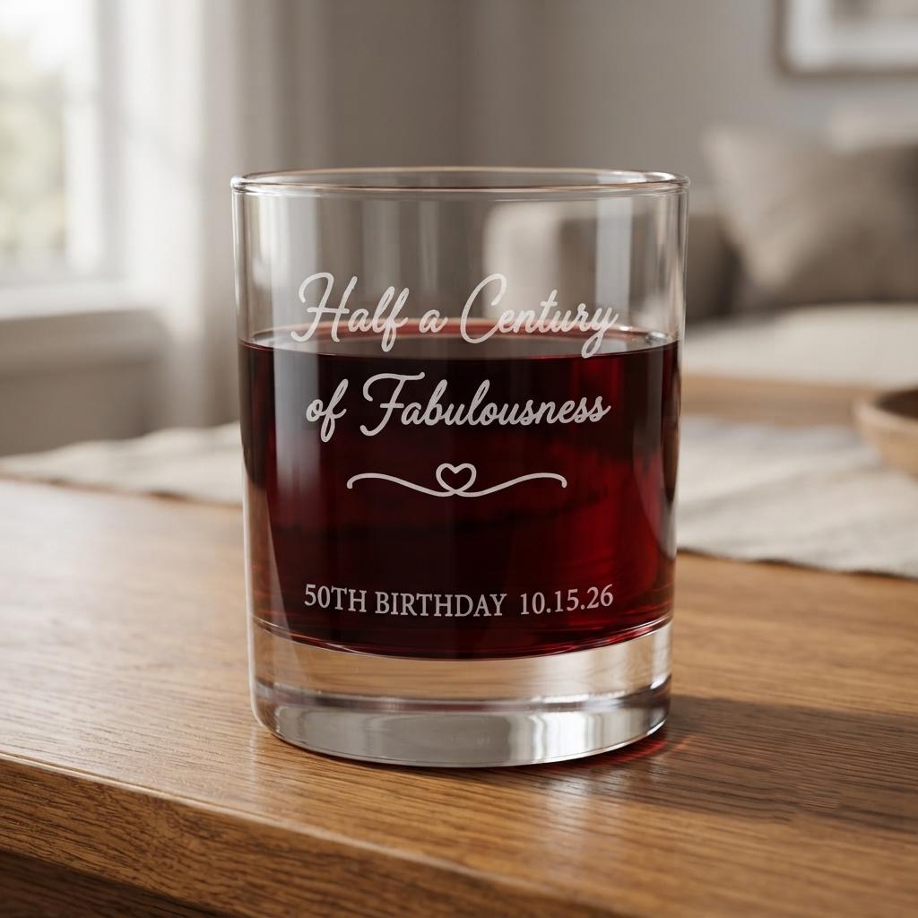 Personalized 50th Birthday Glassware Bulk Set | Engraved 50 Birthday Party Favor | Beer Wine Shot Whiskey Mason Jar | Custom Golden Fifty