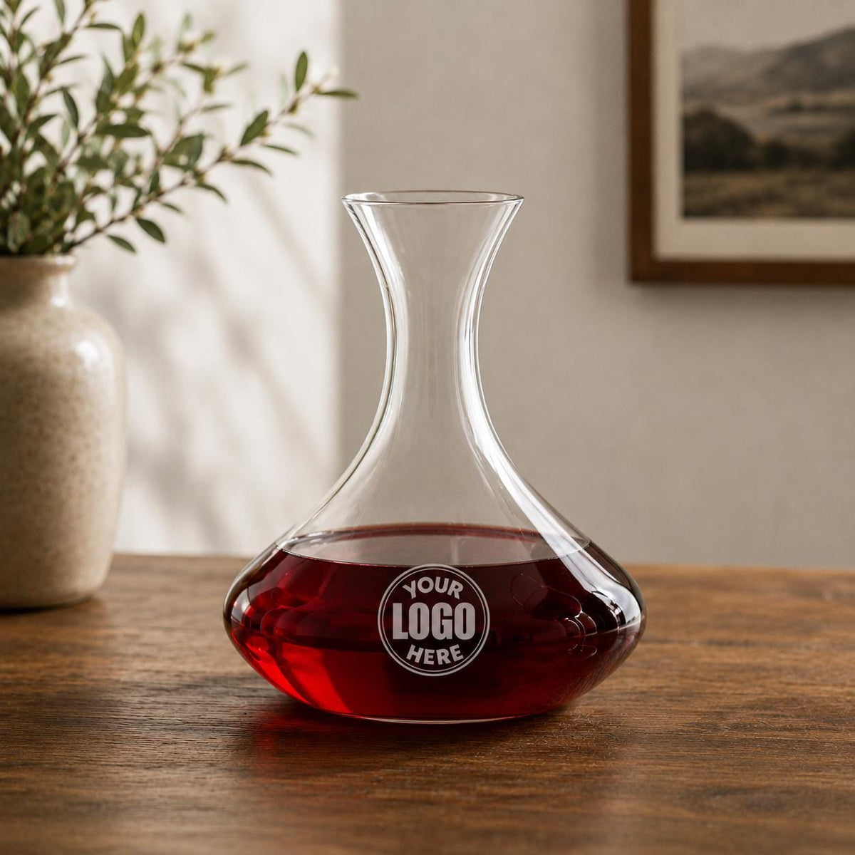 Custom Logo 64oz Wine Decanter Set | Personalized Engraved Stemmed Barware | Corporate Ranch Gift
