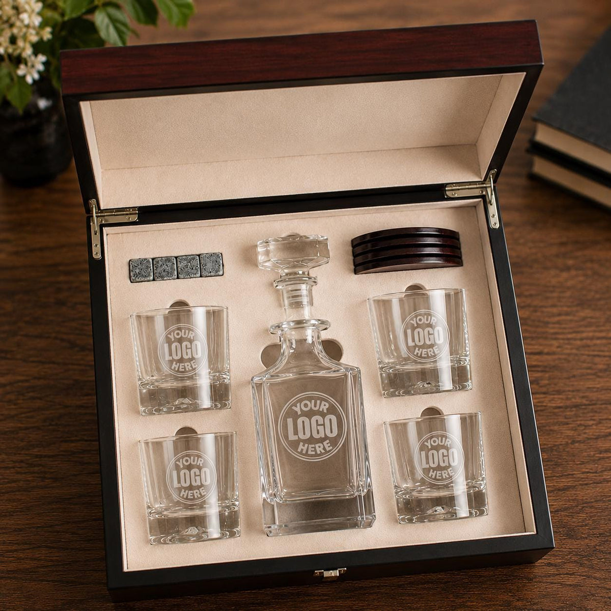 Custom Logo Decanter in Cherry Wood Box
