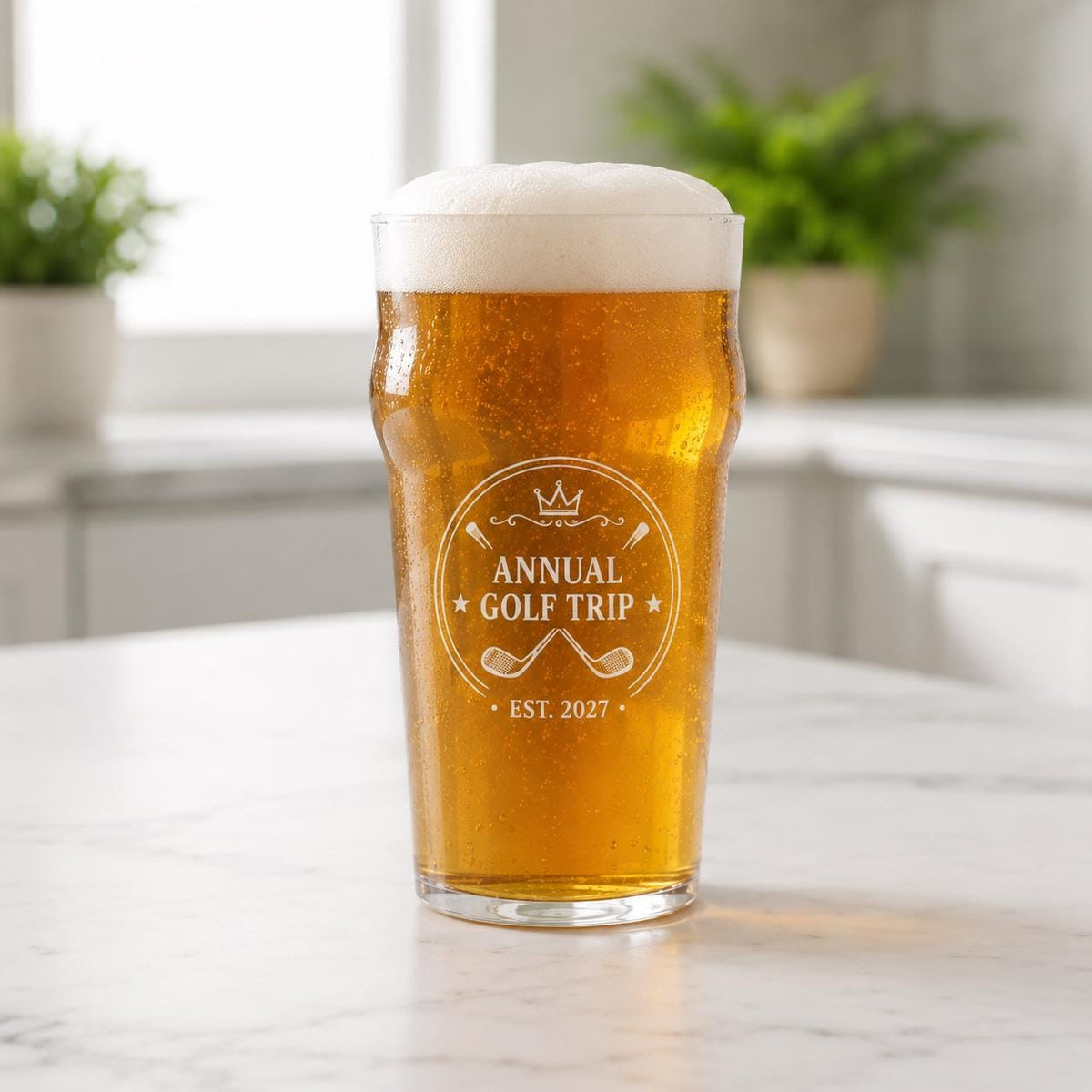 Personalized Golf Trip Beer Glass | Custom Engraved 19th Hole Barware Gift