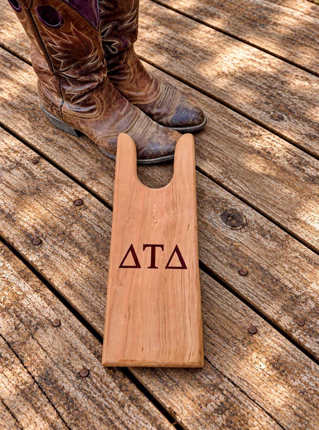 Custom Fraternity & Sorority Cherry Wood Boot Jacks| Greek Life Boot Jacks| Cowboy Boot Gifts| College Gift| Officially Licensed Accessories