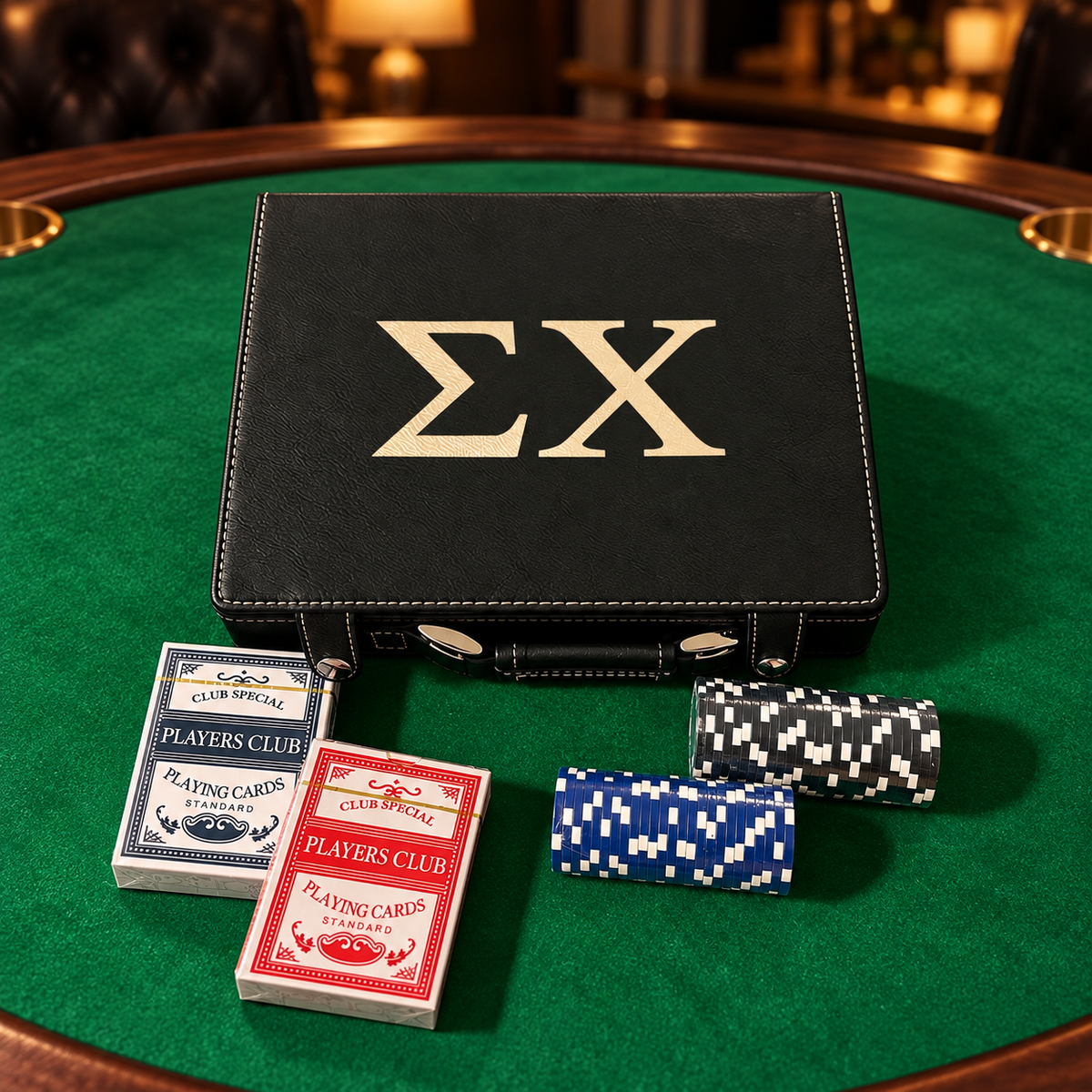 Custom Fraternity Leather Poker Set| Greek Life Poker Set| Fraternity Gift|College Gift| Cards, Chips, Dice| Officially Licensed Accessories