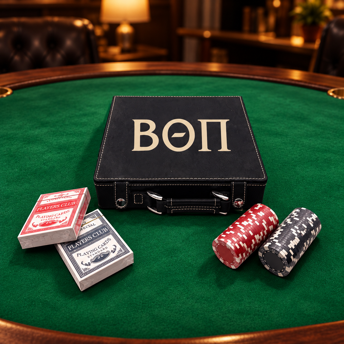 Beta Theta Pi (Beta) Fraternity Leather Poker Set