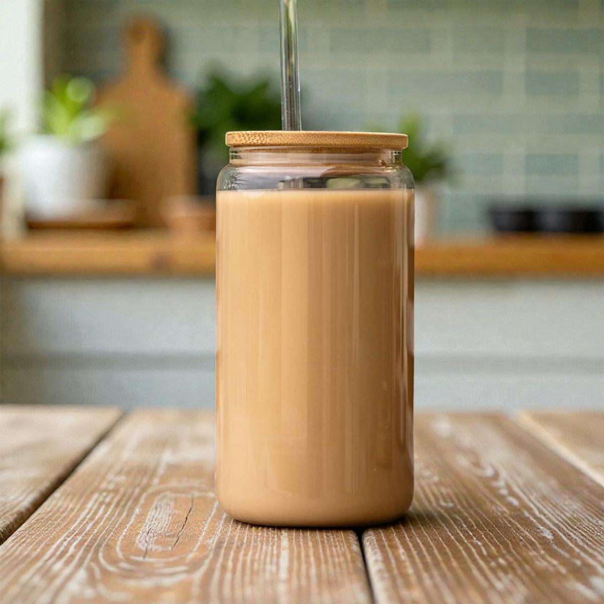 16oz Glass Coffee Can with Bamboo Lid | Custom UV Printed