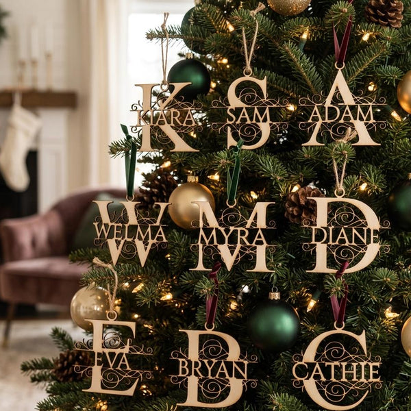 Split Monogram Wooden Ornament | Initial with Name
