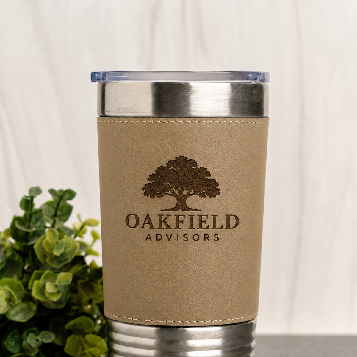20oz Leather Wrapped Tumbler | Vegan Leather, Leak-Proof Lid