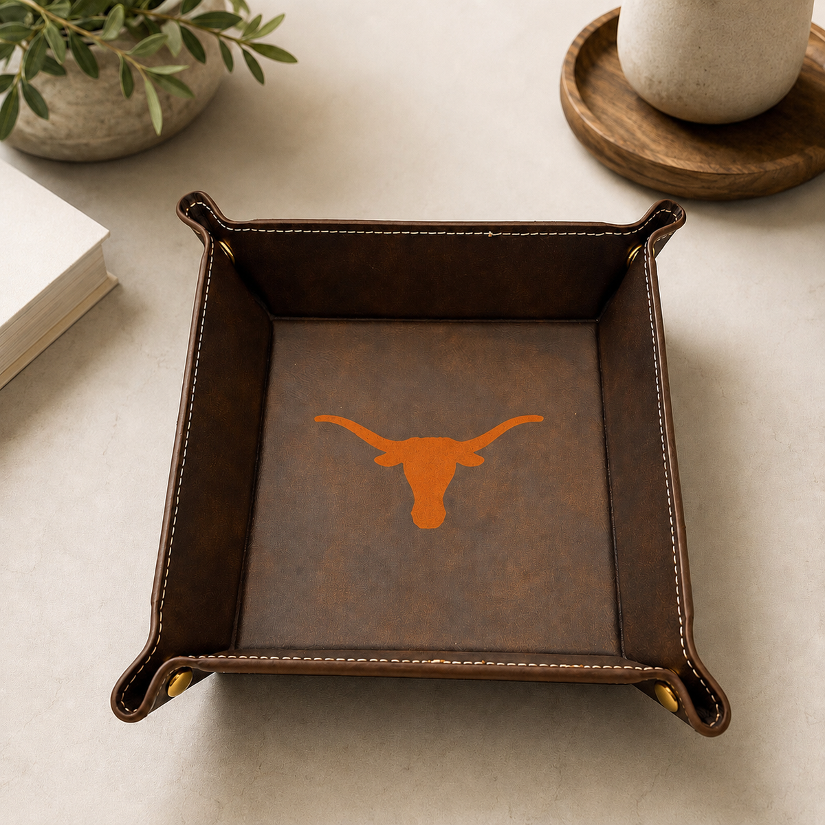 Texas Longhorn Burnt Orange Leather Catchall Tray – Ryan's Woodworking