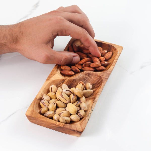 Olive Wood Platter | 2-Section | Rustic Design