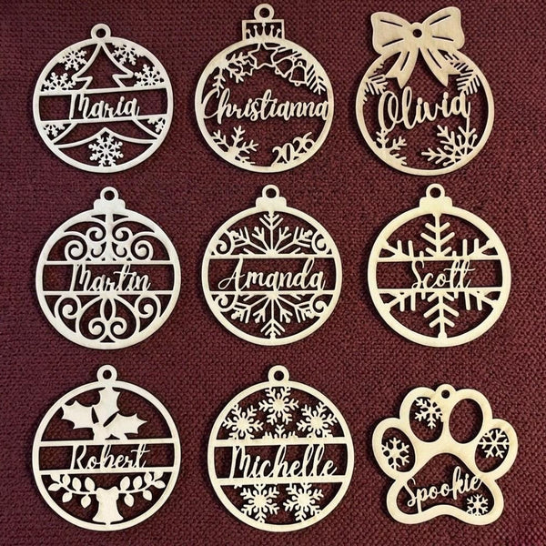 Personalized Wooden Name Ornament | 9 Snowflake Designs