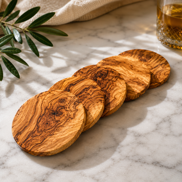 Round Circle Olive Wood Coasters