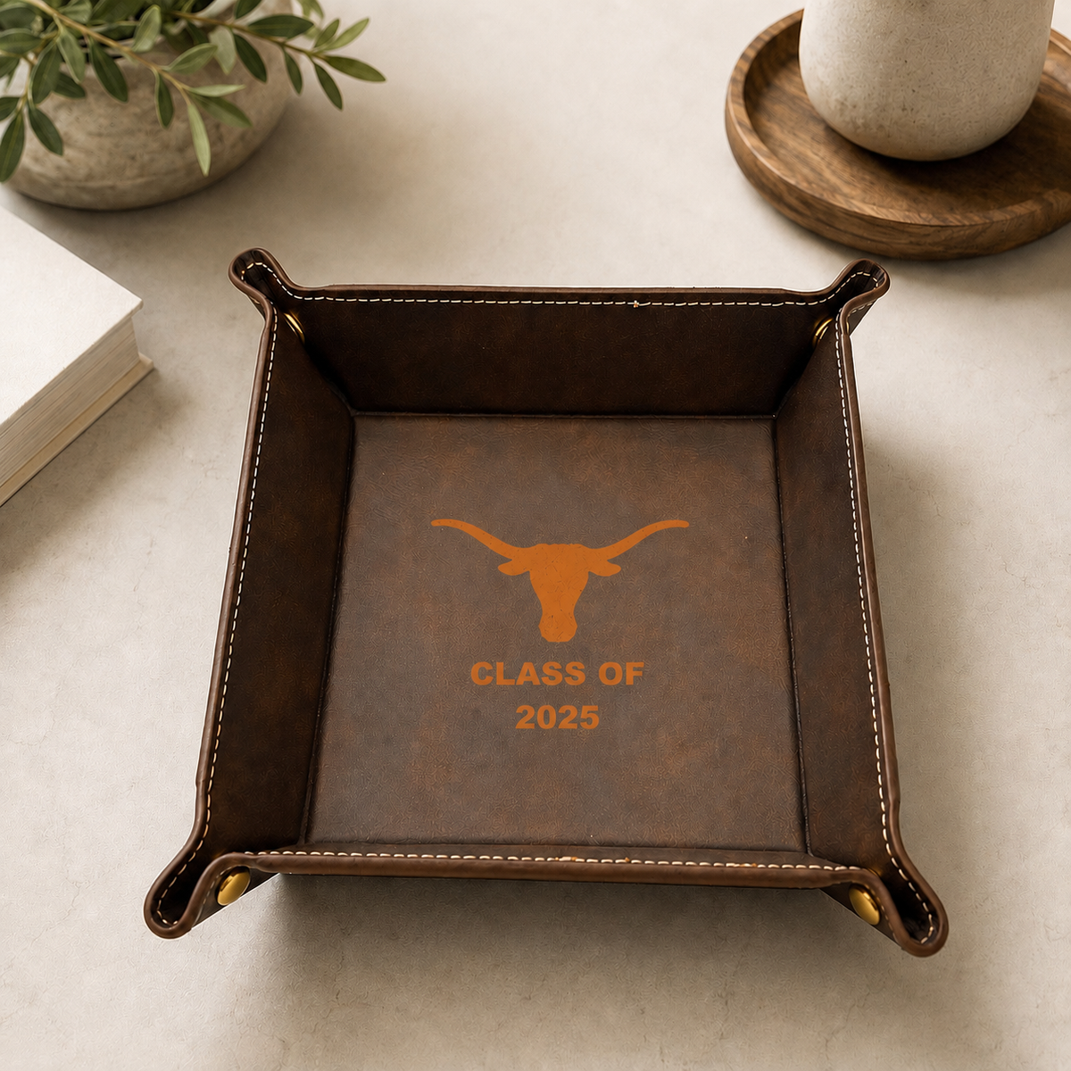 Texas Longhorn Burnt Orange Leather Catchall Tray – Ryan's Woodworking