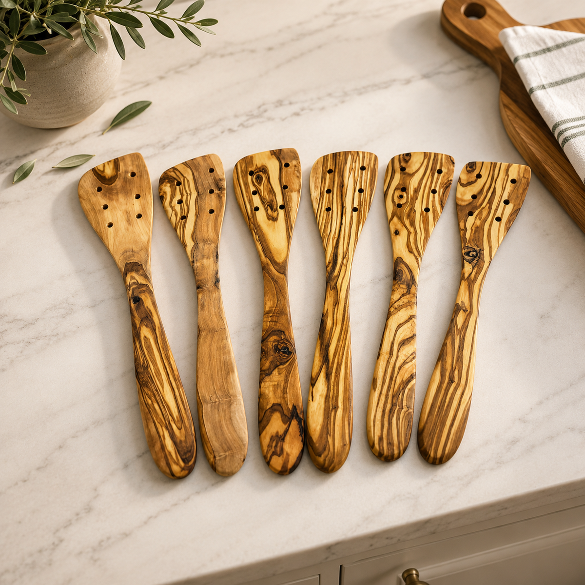 Olive Wood Spatulas With Holes