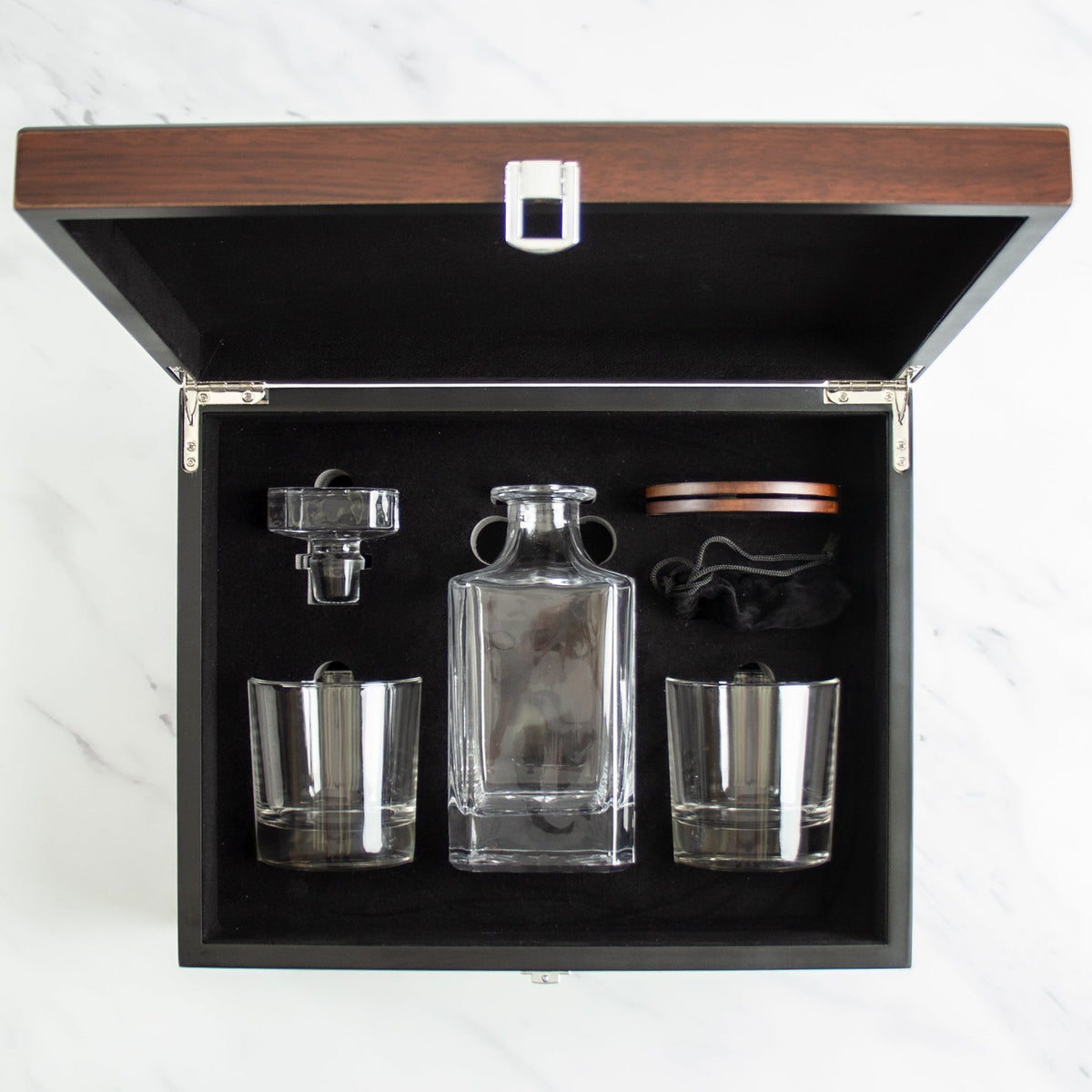 Add Your Logo Custom Decanter Set With Dark Brown Wood Gift Box
