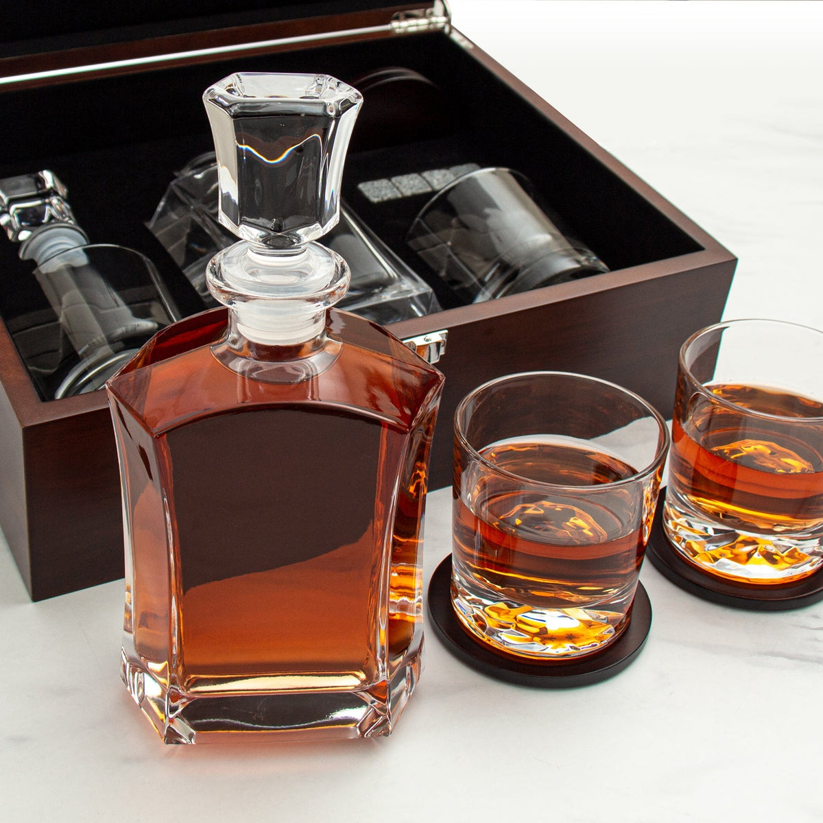 Add Your Logo Custom Capital Decanter Set With Dark Brown Wood Gift Box