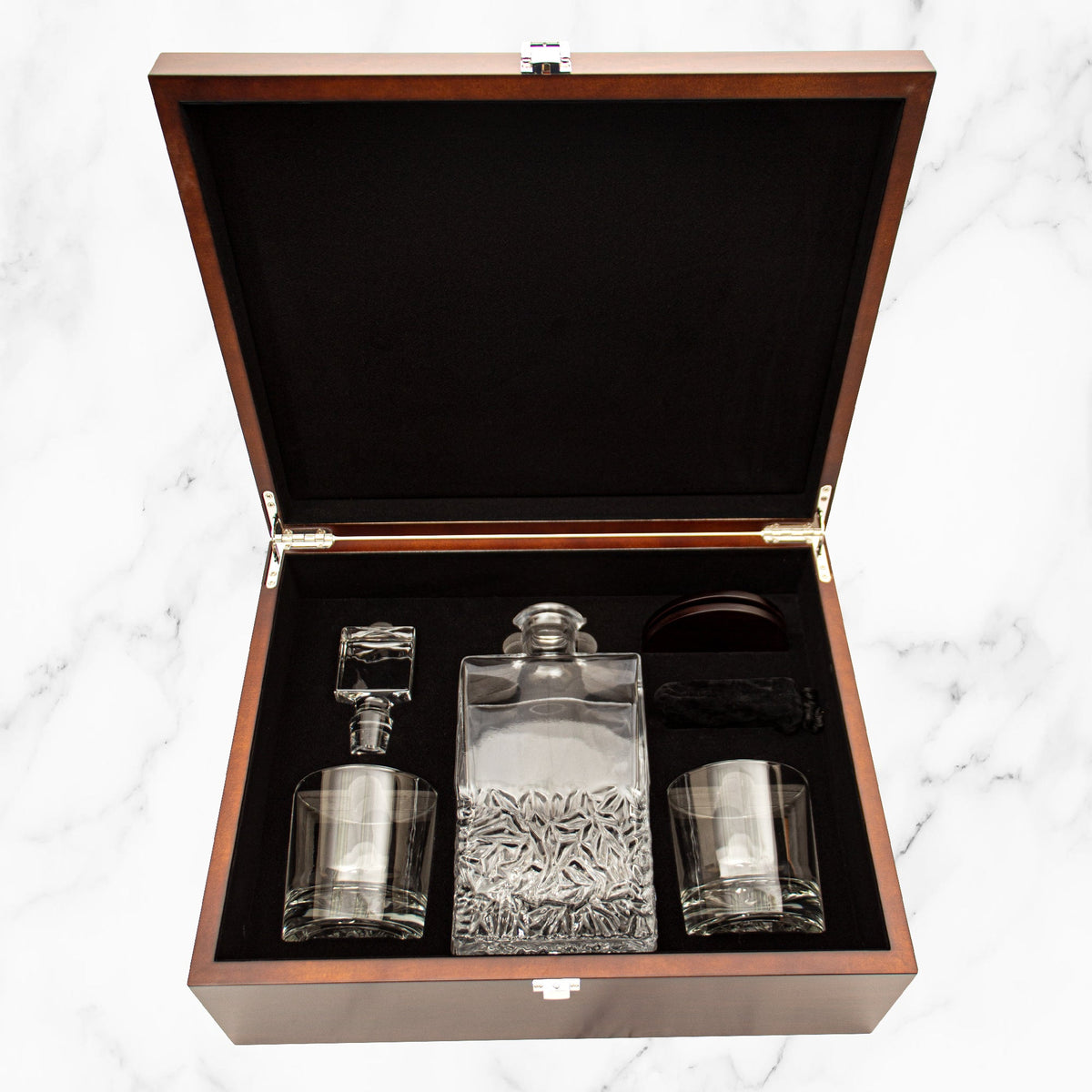 Add Your Logo Custom Excalibur Decanter Set With Dark Brown Wood Gift Box
