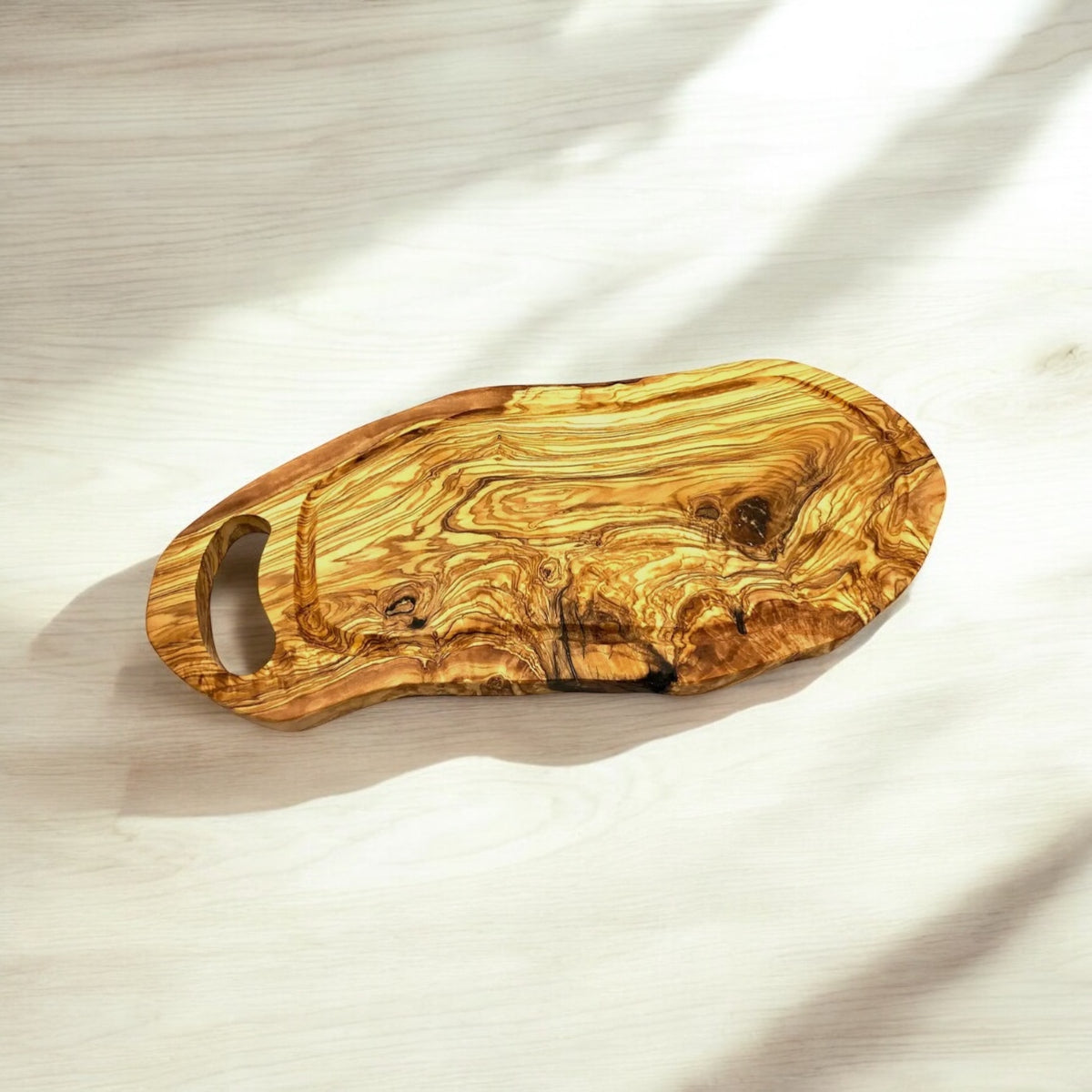 Large Olive Wood Cutting Board + Juice Groove & Hand Cutout
