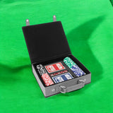 Open gray leather poker set with chips and two card decks, a custom engraved game night gift