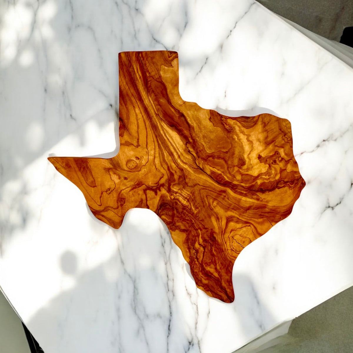 Texas-Shaped Olive Wood Cutting Board | Engraved or Blank, 3 Sizes