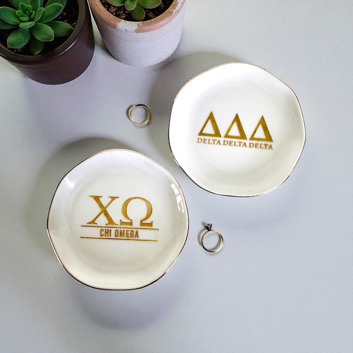 Sorority Ceramic Ring Dish with Gold Trim