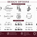 Design options card showing monogram engraving styles and 10 font options for personalized utensils