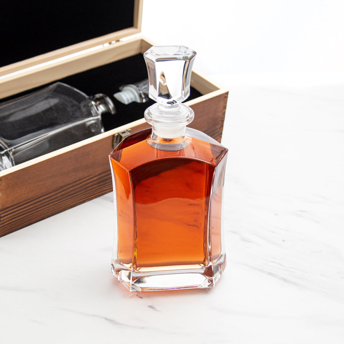 Capital Decanter with Rustic Wood Box - Add Your Logo