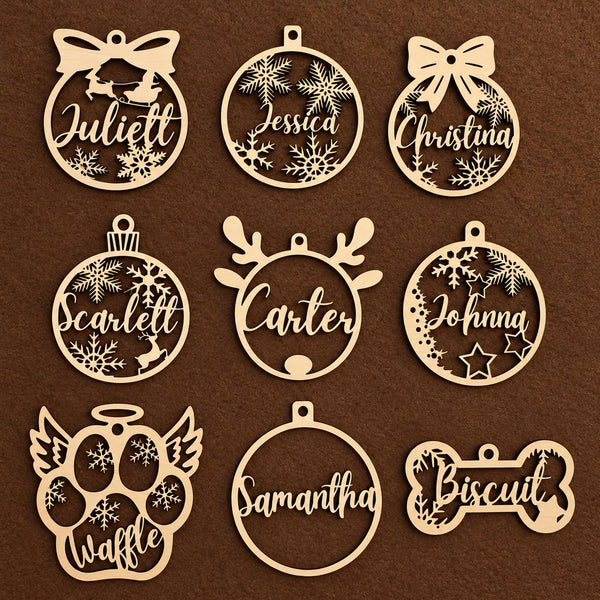 Personalized Wooden Name Ornament | 9 Bow, Reindeer & Pet Designs