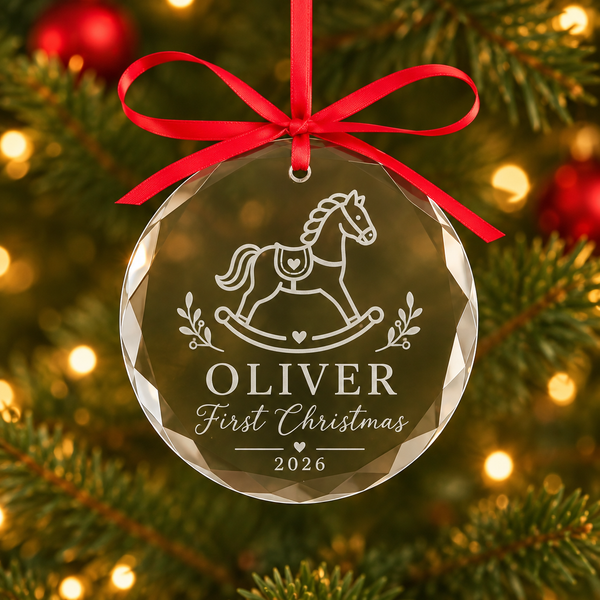 Baby's First Christmas Glass Ornament – Engraved Name, Date and Photo