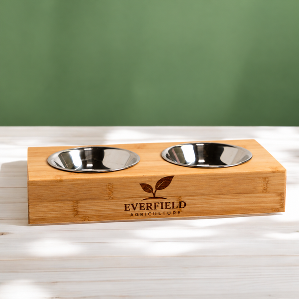 Bamboo Pet Feeder with Two Stainless Steel Bowls - Cats, Small Dogs