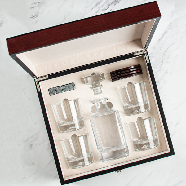 Cherry Wood Decanter Wood Gift Box Set With Rocks Glasses