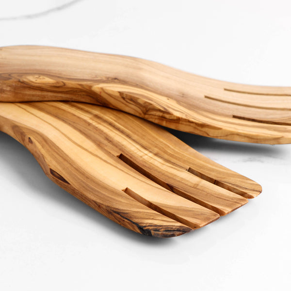Set of 2 Olive Wood Salad Hands–Handmade Sustainable Servers