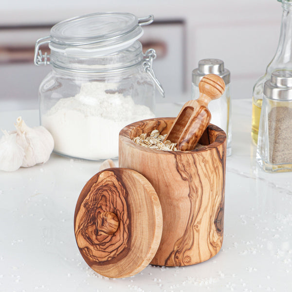 Round Salt Box Handmade of Olive Wood