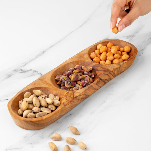 Handmade Olive Wood Divided Plate: Artisan Appetizer Serving Tray