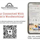 Stay connected card with QR code and social media handles for the shop's giveaways and new items