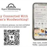 Stay connected card with QR code and social media handles for the shop's giveaways and new items