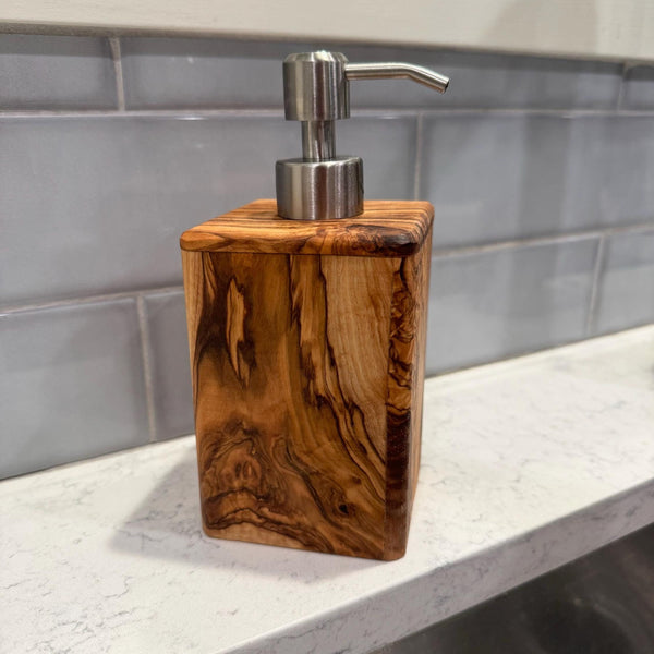 Olive Wood Soap Dispenser with Metal Head