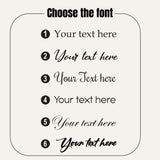Font chart for the personalized olive wood cooking spoon showing six text styles