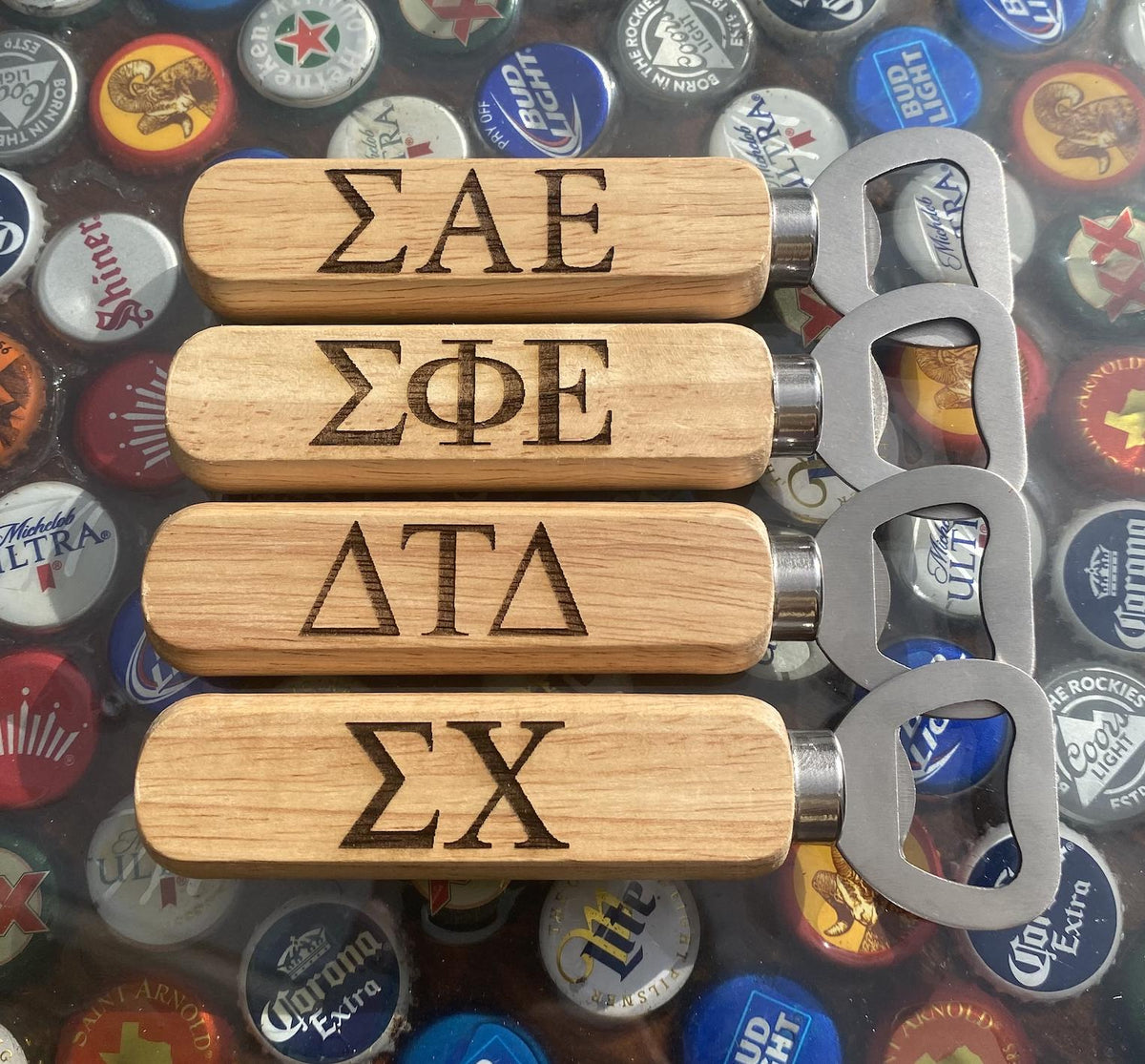 Custom Fraternity Wooden Handle Bottle Opener| Greek Life Bottle Openers| Fraternity Gifts|  College Gift| Officially Licensed Accessories