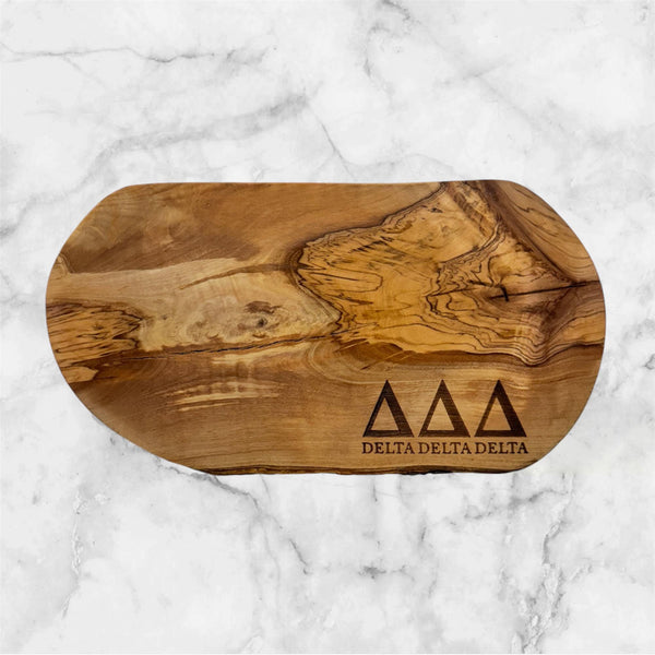 Custom Sorority Live Edge Olive Wood Cutting Board