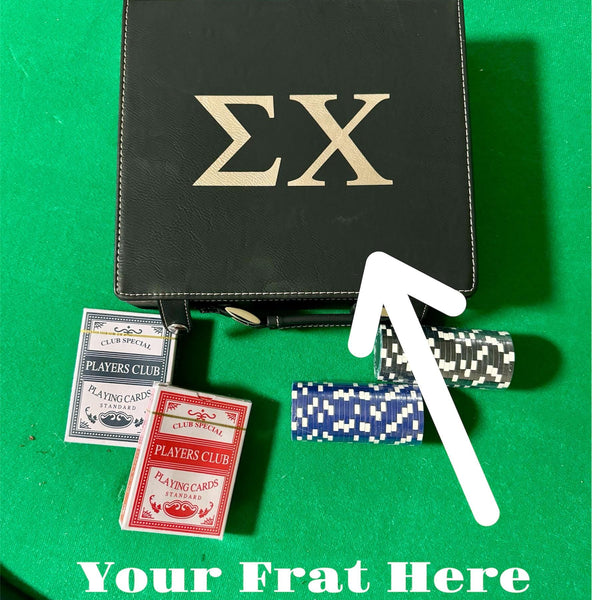 Custom Fraternity Leather Poker Set| Greek Life Poker Set| Fraternity Gift|College Gift| Cards, Chips, Dice| Officially Licensed Accessories
