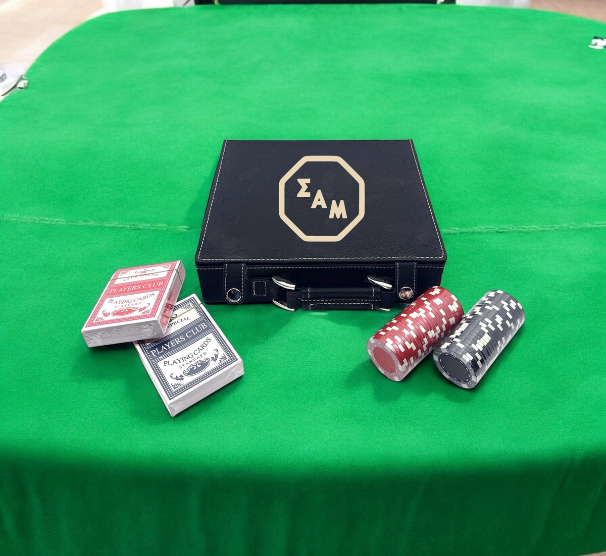 Sigma Alpha Mu (Sammy) Fraternity Leather Poker Set